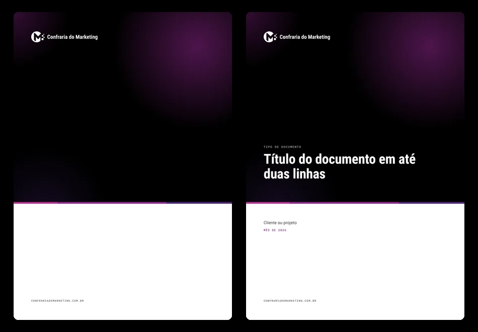 Prévia da capa de documento A4 da Confraria do Marketing, fundo e modelo